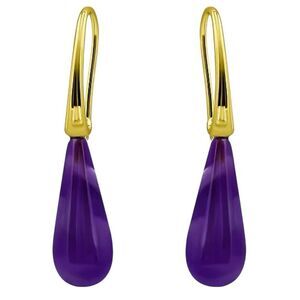 Macy's 14K Gold Plated Genuine Amethyst Stone Teardrop Earrings